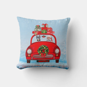 Doberman Dog In Car With Santa Claus Throw Pillow