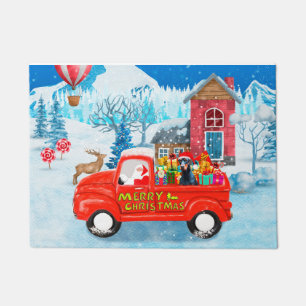 Doberman Dog in Christmas Delivery Truck Snow Doormat