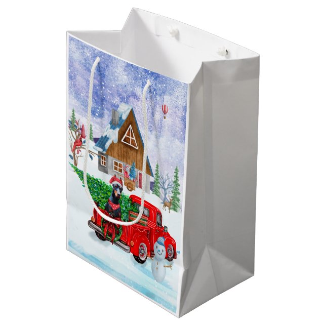 Doberman Dog In Christmas Delivery Truck Snow  Medium Gift Bag (Front Angled)