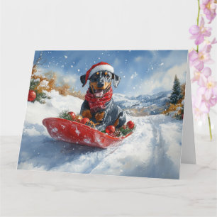 Doberman Dog in Sledge Let it Snow Christmas Card