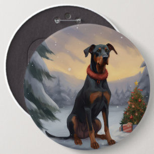 Doberman Dog in Snow Christmas  6 Inch Round Button
