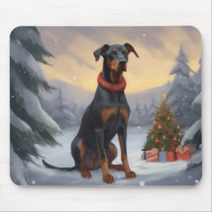 Doberman Dog in Snow Christmas  Mouse Pad