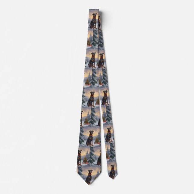 Doberman Dog in Snow Christmas  Tie (Front)