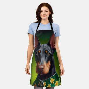 Doberman Dog in St. Patrick's Day Dress Apron