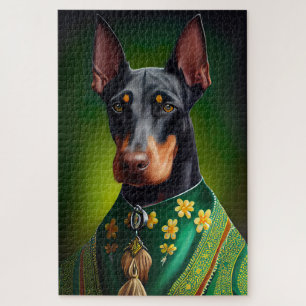 Doberman Dog in St. Patrick's Day Dress Jigsaw Puzzle