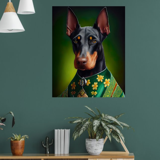 Doberman Dog in St. Patrick's Day Dress Poster (Living Room 1)