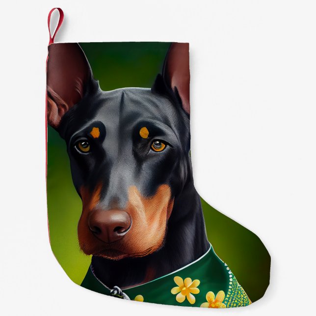 Doberman Dog in St. Patrick's Day Dress Small Christmas Stocking (Front)