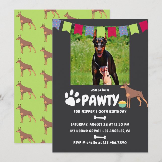 Doberman Dog invitation photo anniversaire (Devant / Derrière)