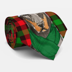 Doberman Dog Lover and Festive Plaid Christmas Tie
