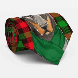 Doberman Dog Lover and Festive Plaid Christmas Tie