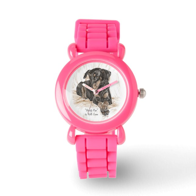 Doberman Dog Natural Ears Watch (Front)