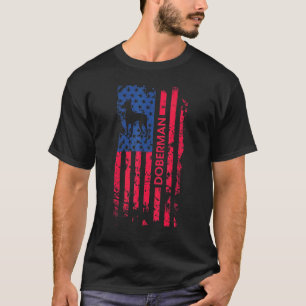Doberman Dog Patriotic American Flag 4th Of July T-Shirt