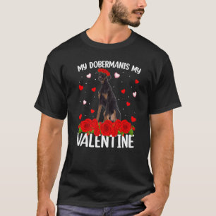 Doberman Dog Red Rose Flower Doberman Valentine S  T-Shirt