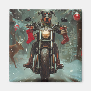 Doberman Dog Riding Motorcycle Christmas Magnet