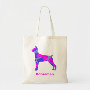 Doberman Dog Silhouette Crazy Hot Pink Tote Bag