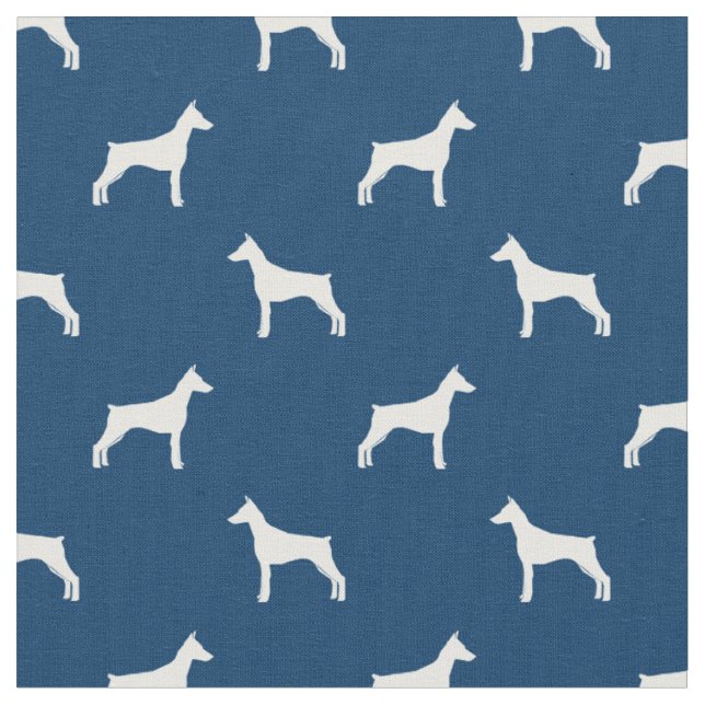 Doberman dog silhouette navy blue fabric (Close Up)