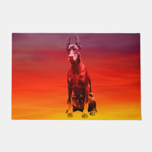 Doberman Dog Sitting On Beach Doormat