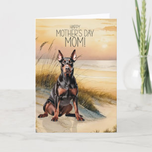Doberman Dog Sunset Beach Mother's Day Holiday Card
