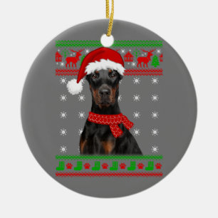 Doberman Dog Ugly Sweater Christmas Puppy Dog Love Ceramic Ornament