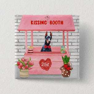 Doberman Dog Valentine's Day Kissing Booth 2 Inch Square Button