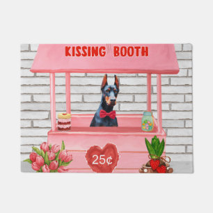 Doberman Dog Valentine's Day Kissing Booth Doormat