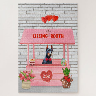 Doberman Dog Valentine's Day Kissing Booth Jigsaw Puzzle