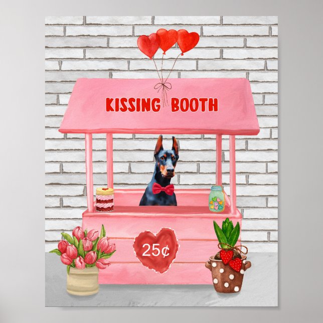 Doberman Dog Valentine's Day Kissing Booth Poster (Front)