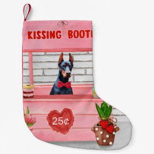 Doberman Dog Valentine's Day Kissing Booth Small Christmas Stocking