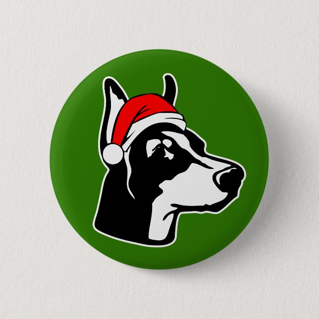 Doberman Dog with Christmas Santa Hat 2 Inch Round Button (Front)