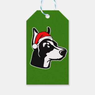 Doberman Dog with Christmas Santa Hat Gift Tags