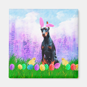 Doberman Dog with Easter Eggs Bunny Chicks Magnet