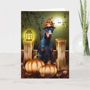 Doberman Dog with Witch Hat Halloween Gift Idea Card