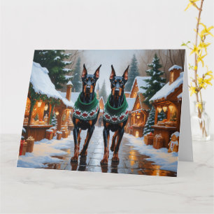 Doberman Dogs Christmas Snow Holiday  Card