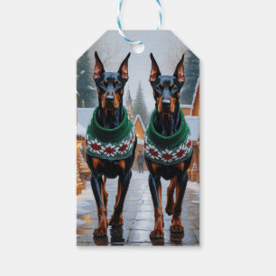 Doberman Dogs Christmas Snow Holiday  Gift Tags
