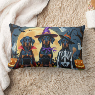 Doberman Dogs Pumpkin Halloween Funny Lumbar Pillow