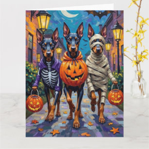 Doberman Dogs Trick-or-Treating Halloween Costumes Card