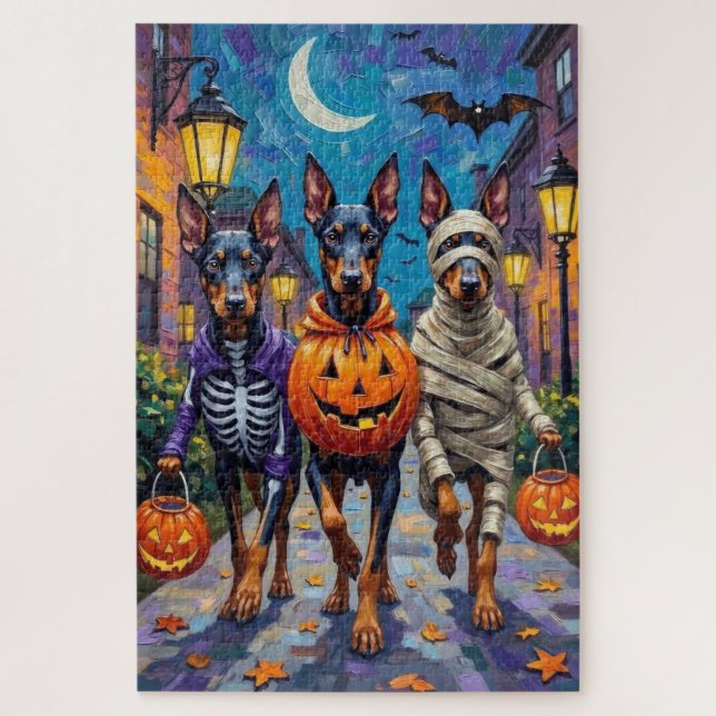 Doberman Dogs Trick-or-Treating Halloween Costumes Jigsaw Puzzle (Vertical)