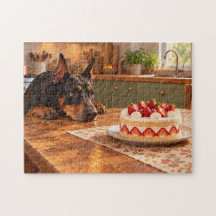 Doberman Dreaming of Strawberry Cake