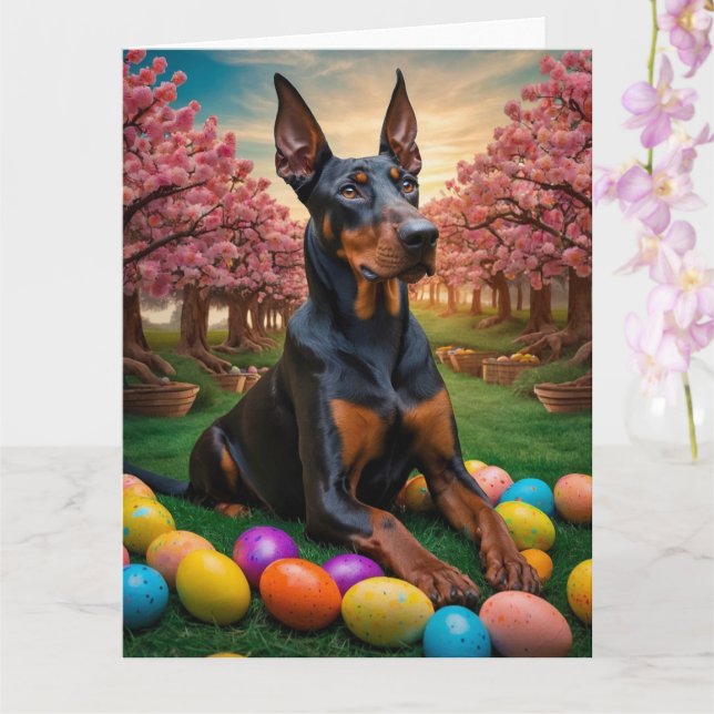 Doberman Easter Eggs Card (Orchid)