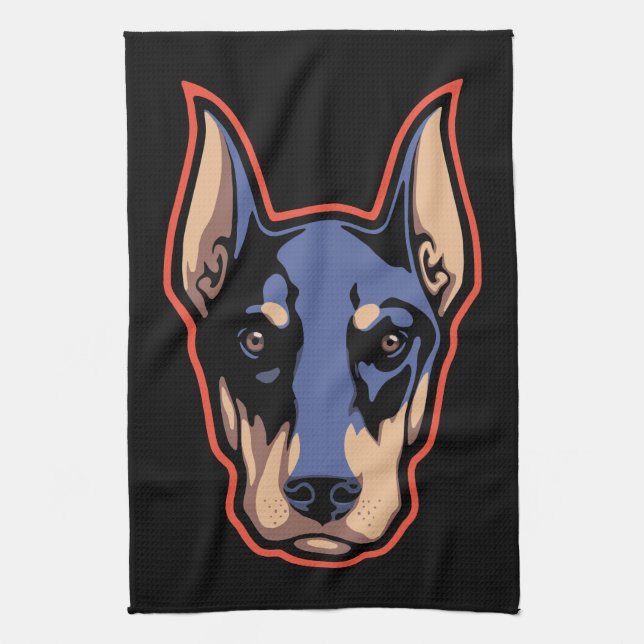 Doberman Face Kitchen Towel (Vertical)