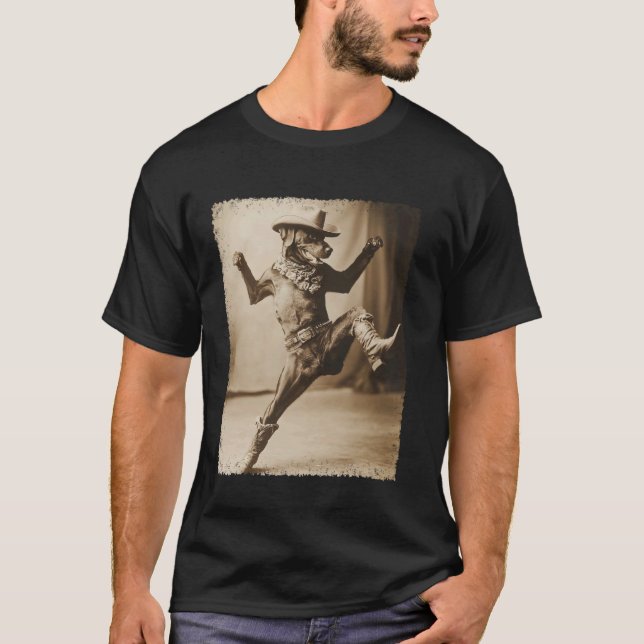 Doberman Funny Dog Cowboy T-Shirt (Front)
