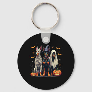 Doberman Halloween Costume Mummy Witch Ghost Keychain