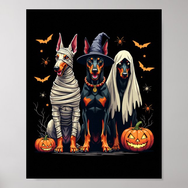 Doberman Halloween Costume Mummy Witch Ghost  Poster (Front)