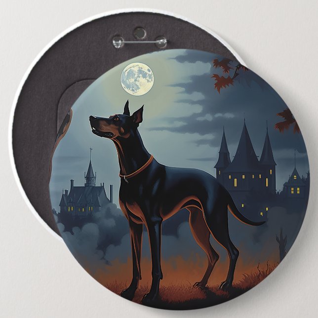 Doberman Halloween Scary 6 Inch Round Button (Front & Back)