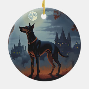 Doberman Halloween Scary Ceramic Ornament
