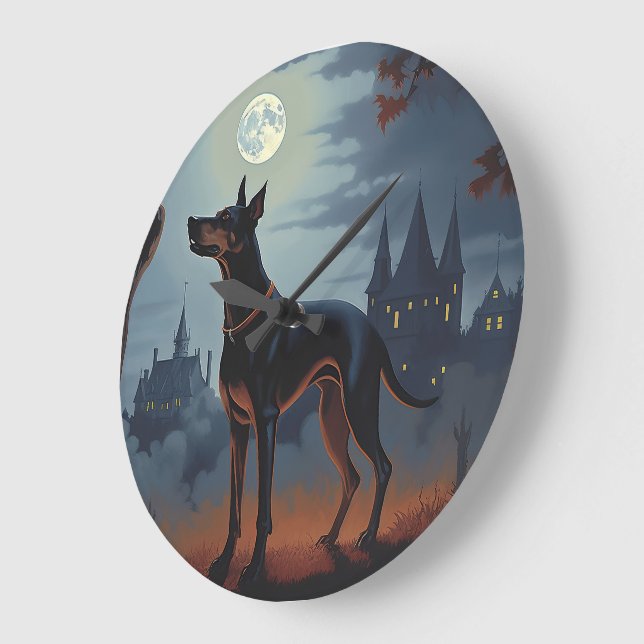Doberman Halloween Scary Large Clock (Angle)