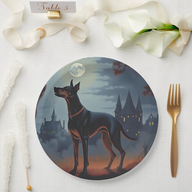 Doberman Halloween Scary Paper Plate (Wedding)