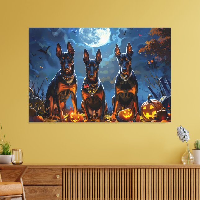 Doberman Halloween Spooky Canvas Print (Insitu(LivingRoom))