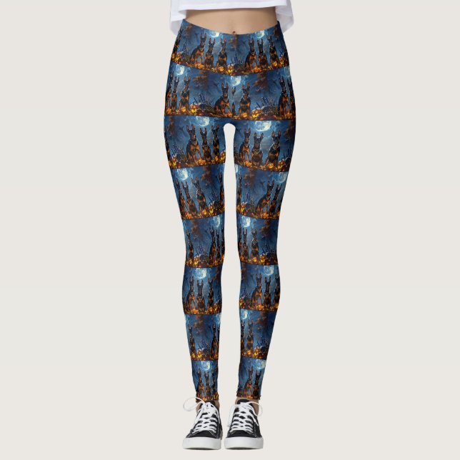 Doberman Halloween Spooky Leggings (Front)