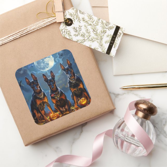Doberman Halloween Spooky Square Sticker (Gifting)